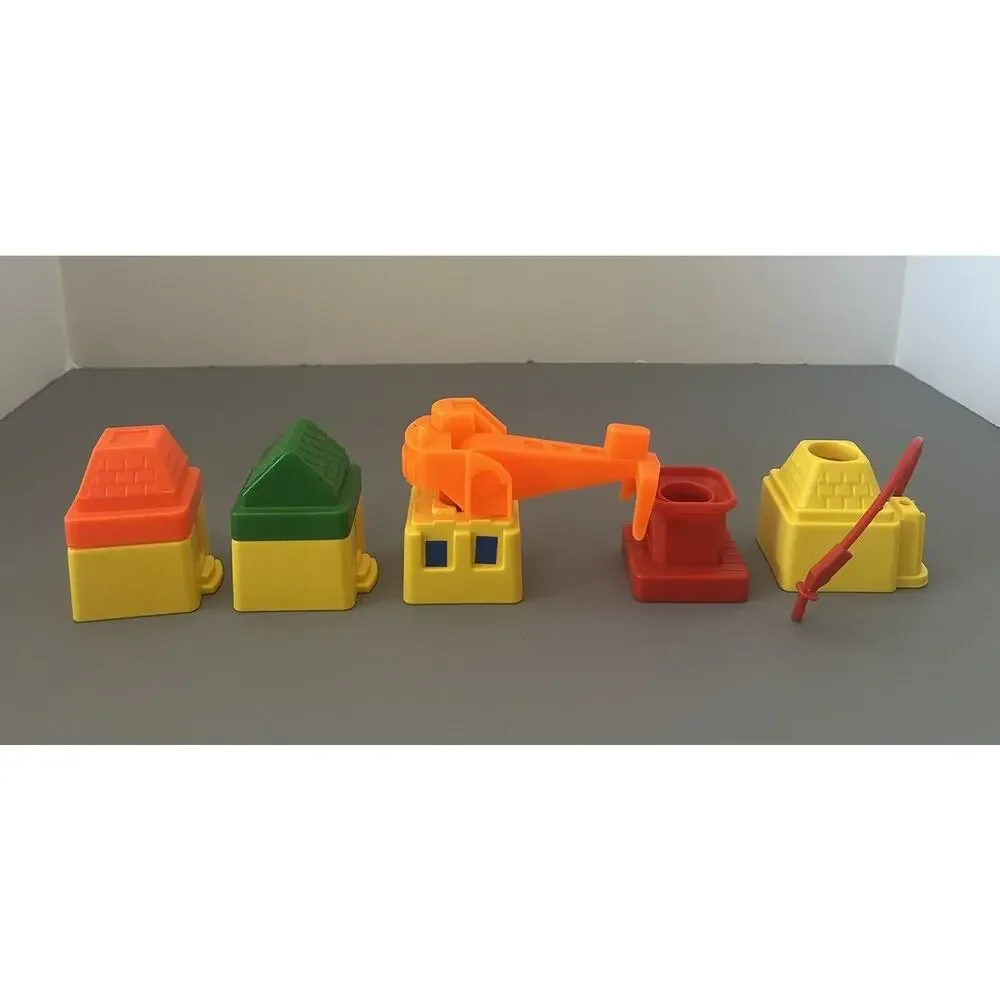 Fisher Price Flip Track Buildings, Crane, Gas Pump Replacements Vintage Lot of 5